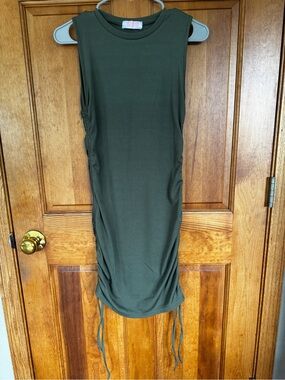 Sleeveless Olive Drawstring Bodycon Dress